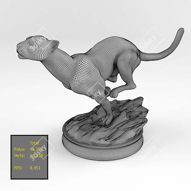 Graceful Bronze Cheetah Figurine 3D model image 2