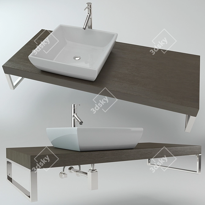 Wooden Plate Washbasin: Stylish and Functional 3D model image 1