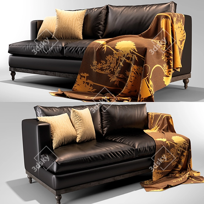 Modern Black Leather Sofa 3D model image 1