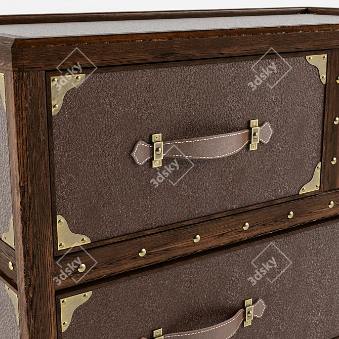 Handcrafted Oak Chest of Drawers with Leather-wrapped Front Panels 3D model image 2