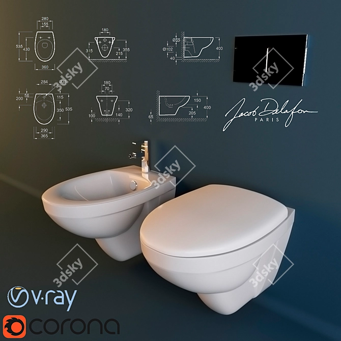 Jacob Delafon Patio Toilet and Bidet Set 3D model image 1