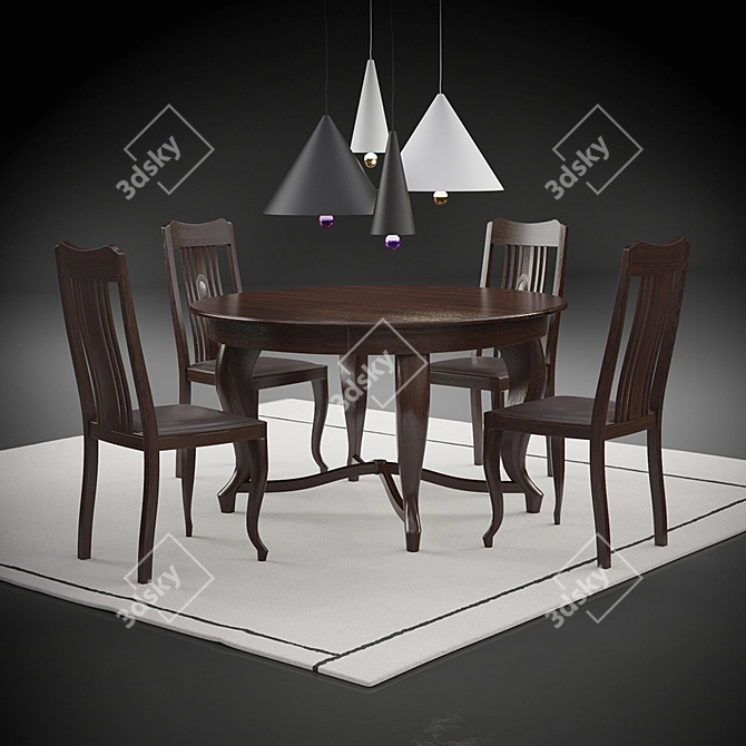 Timeless Elegance: Vintage Table & Chairs 3D model image 1