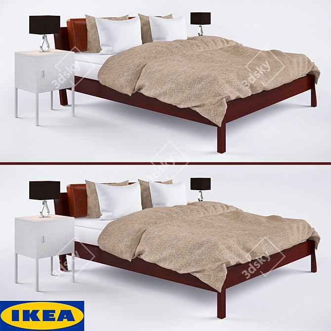 Stylish Stockholm Bed & Nightstands 3D model image 1