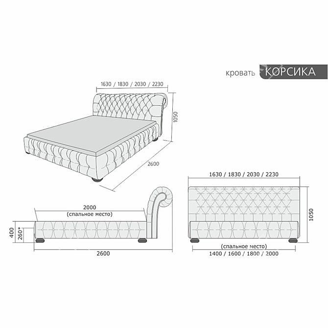Title: Corsica Bed: Unique Design & Elevated Comfort 3D model image 2