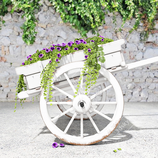 Portable Flowerbed in a Wagon 3D model image 1