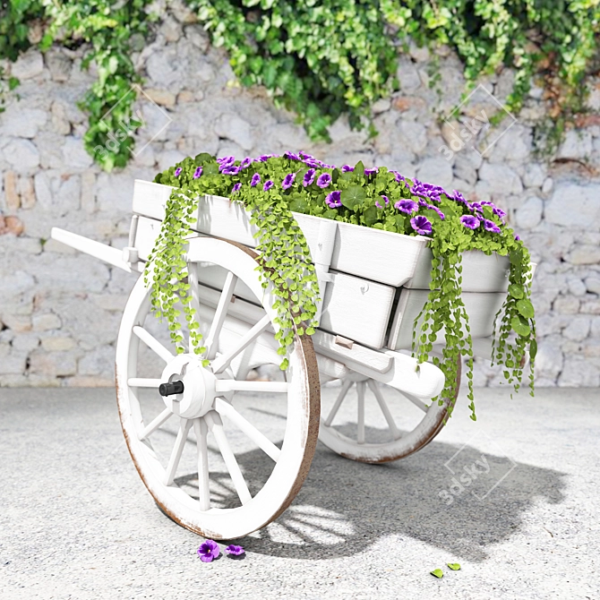 Portable Flowerbed in a Wagon 3D model image 2