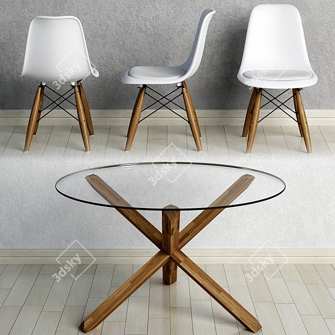 Modern Glass Dining Set: "Saskia" Table & "Eiffel" Chairs 3D model image 2