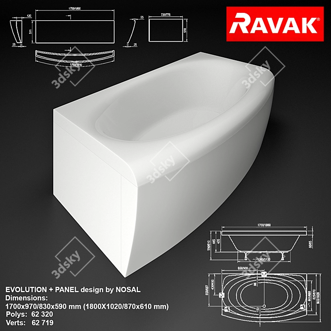 Elegant Evolution Bathtub by Nosal 3D model image 1