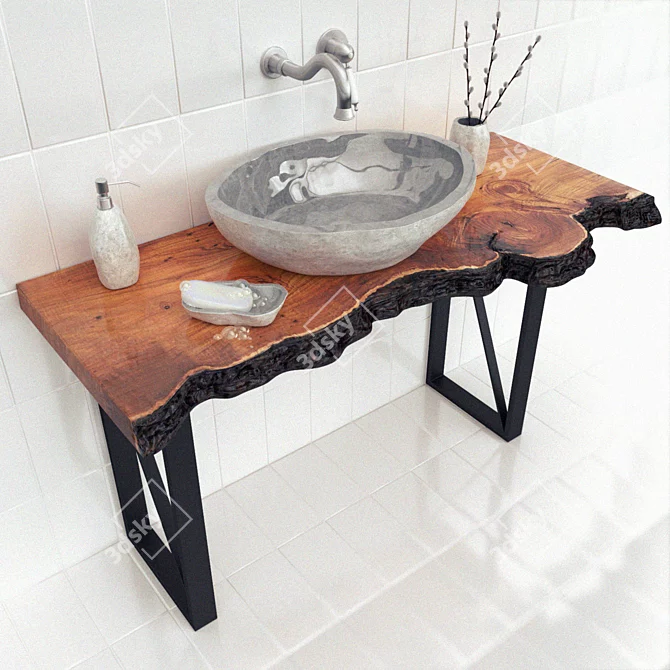 Natural Wood Slab Wash Basin 3D model image 1