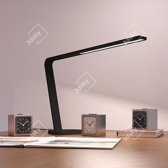 Elegant Decor Set with Clock, Lamp, Notebook, and Drawing Book 3D model image 2