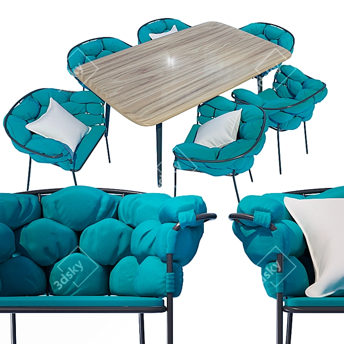 Serpentine Table and Chairs Set 3D model image 1