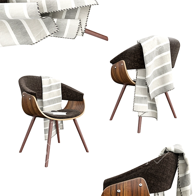 Title: Retro Chic Accent Chair in Walnut Espresso 3D model image 3