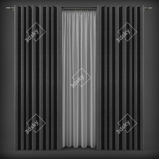 Modern Grommet Curtains 3D model image 1