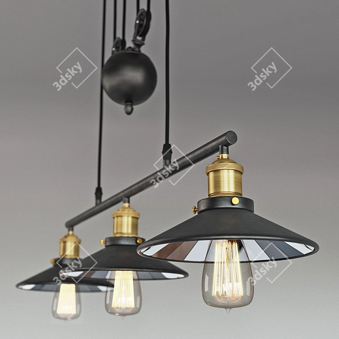 Vintage Industrial Pulley Pendant 3D model image 3