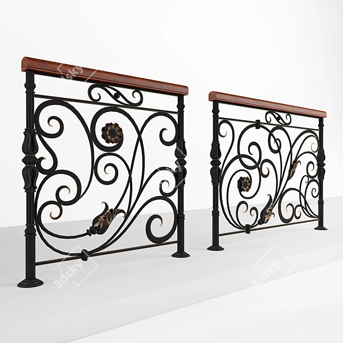 Forged Wooden Handrail Railing 3D model image 3