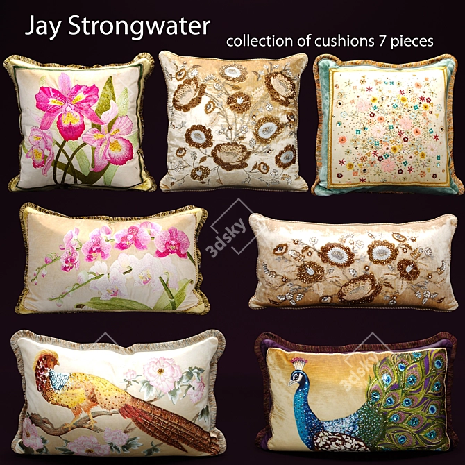 Luxurious Peacock Feather Pillow Set 3D model image 1