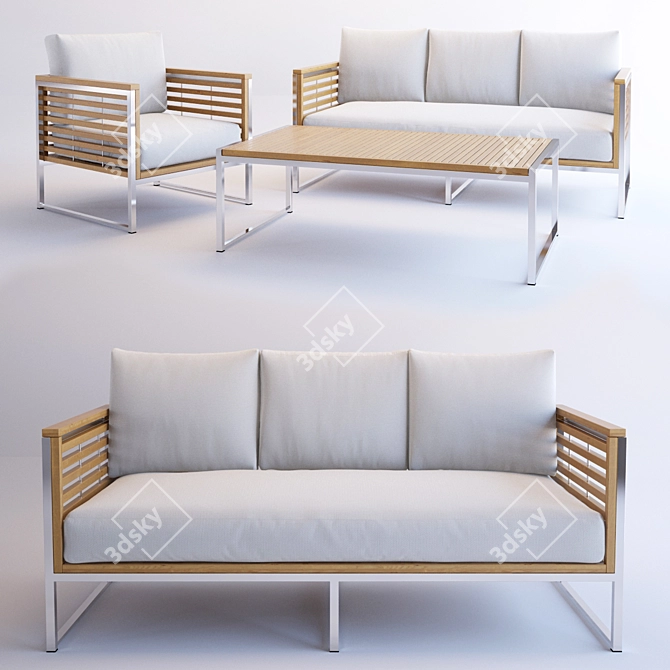 Renava Minorca Teak White Outdoor Sofa 3D model image 1