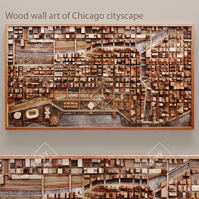 Chicago Cityscape Wood Wall Art 3D model image 1