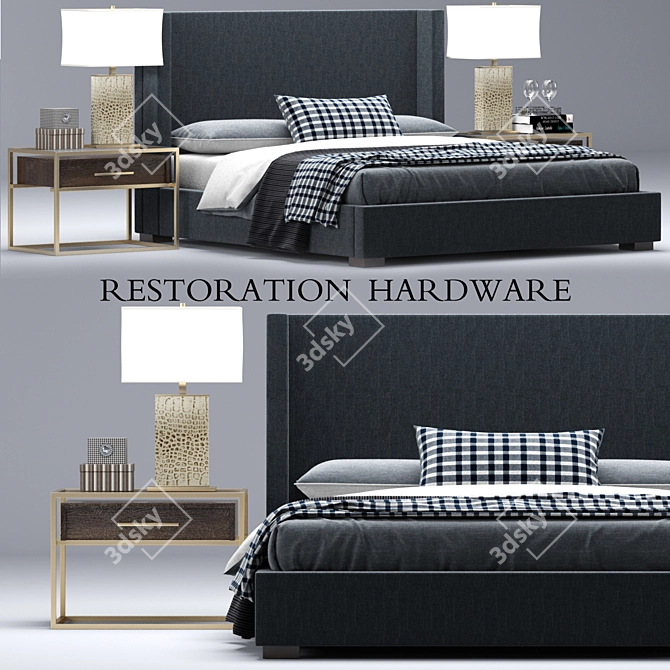 Restoration Hardware Modern Upholstered Platform Bed 3D model image 1