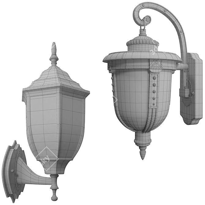 European Antique Outdoor Wall Lamp 3D model image 2
