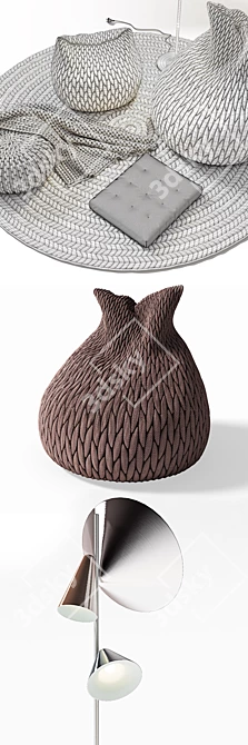 Cozy Knitted Poufs with Luminous Floor Lamp 3D model image 3