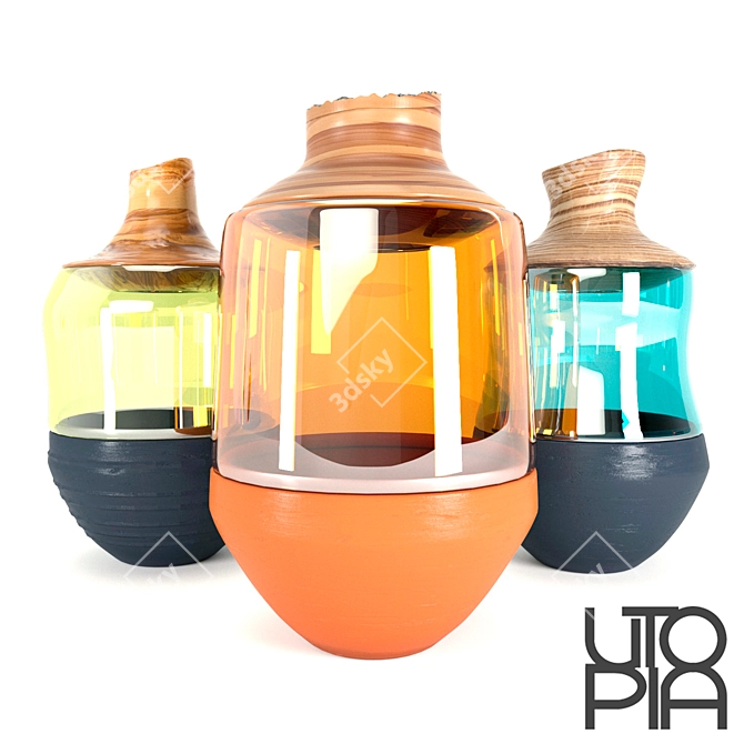 Versatile Stacking Vessels: Ceramic, Glass, Wood 3D model image 1