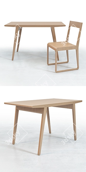 UNIKA MØBLÄR Oak & Walnut Chairs with Table 3D model image 3