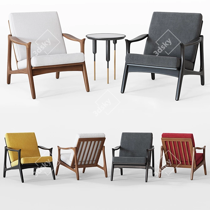 Modern Mid-Century Natural Armchair 3D model image 1