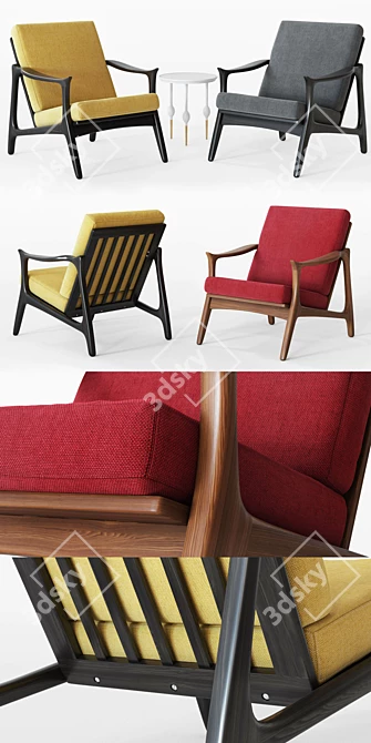 Modern Mid-Century Natural Armchair 3D model image 2