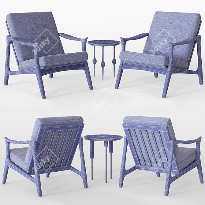 Modern Mid-Century Natural Armchair 3D model image 3
