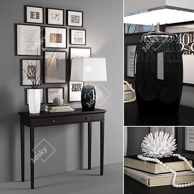 Modern Black & White Console 3D model image 1