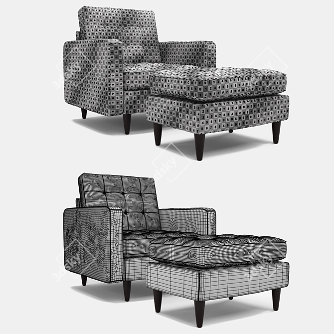 Azure Empress Armchair & Ottoman Set 3D model image 2
