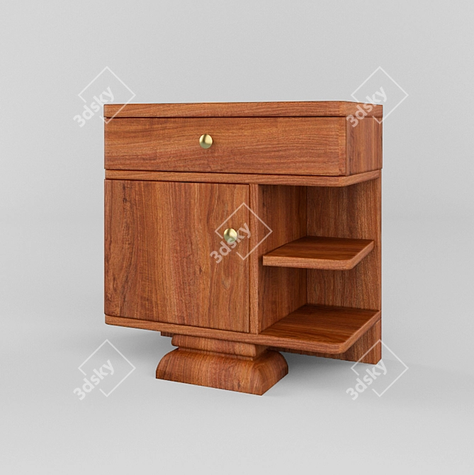 Restored Antique Bedside Table 3D model image 1