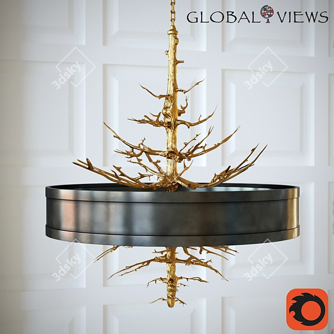 Gold Leaf Chandelier - 4 Light Modern Pendant 3D model image 1