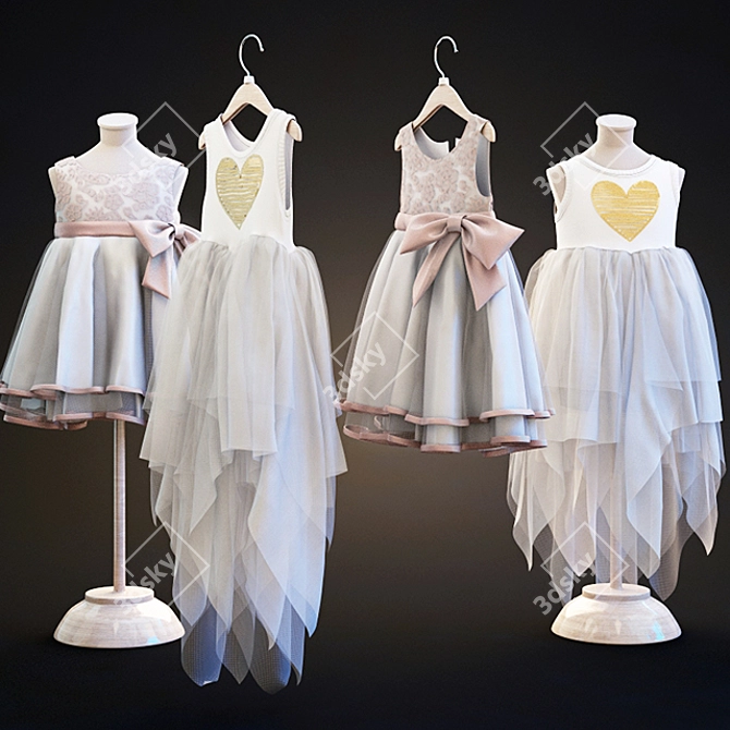 Twin Dresses: Adorable Fashion for Girls 3D model image 1