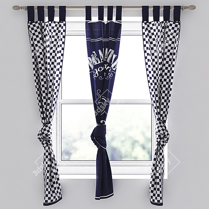 Plaid Kitchen Curtains 3D model image 1