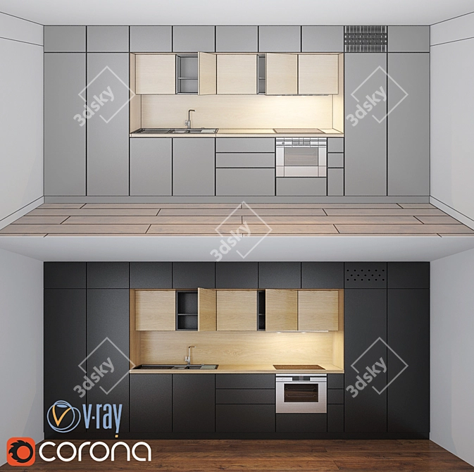 Modern Kitchen Furniture Set 3D model image 1