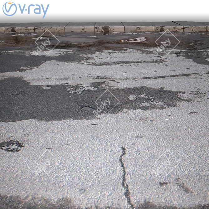 Urban Path: Wet Road & Sidewalk 3D model image 3