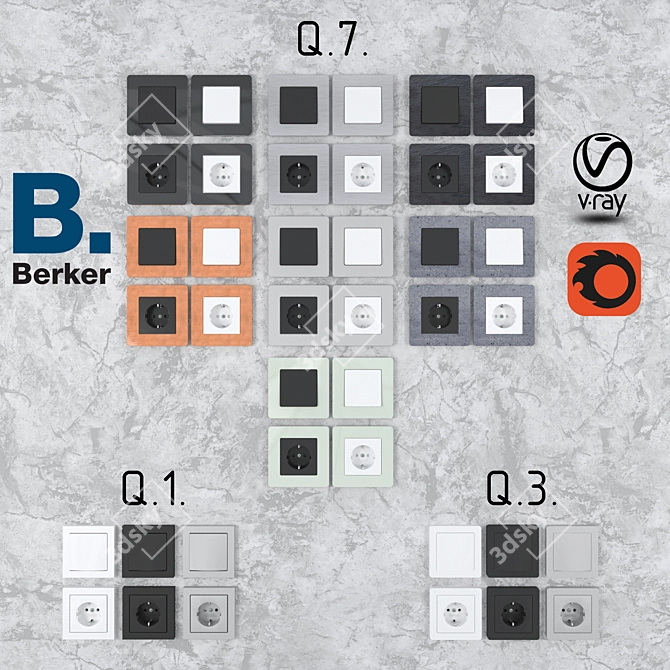 Berker Q Series: German Electrical Collection 3D model image 1