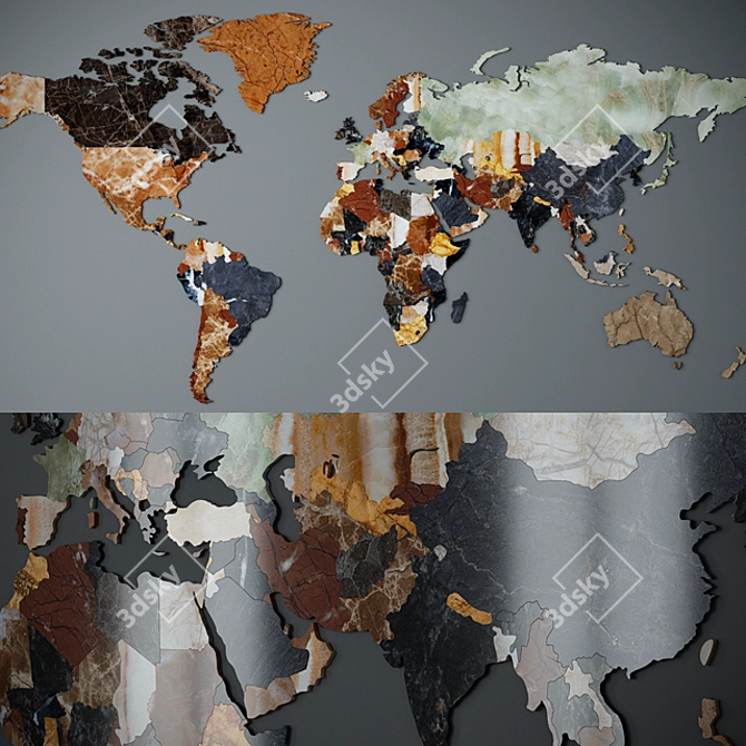 Marble World Map: Precision CNC Cutting 3D model image 1