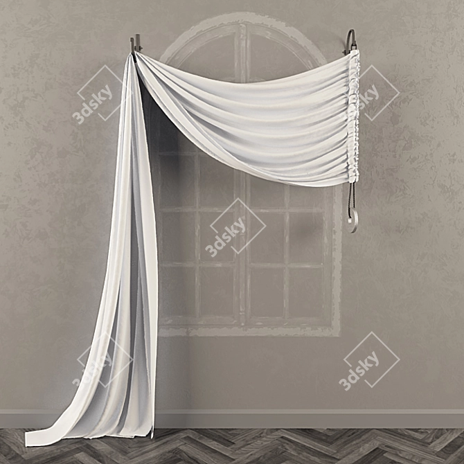 Product Title: Asymmetrical Curtain with Counterweight 3D model image 1