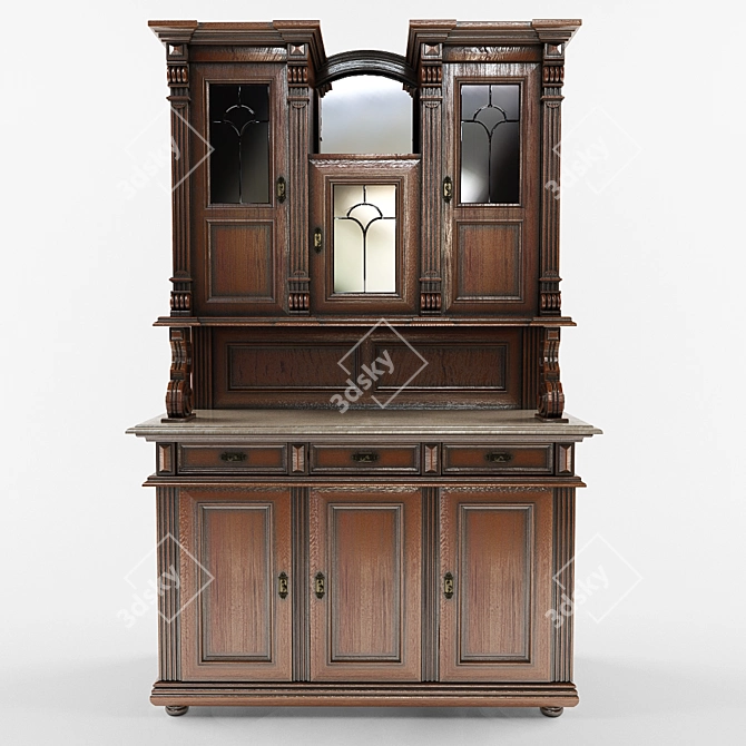  Vintage Wooden Sideboard 3D model image 1