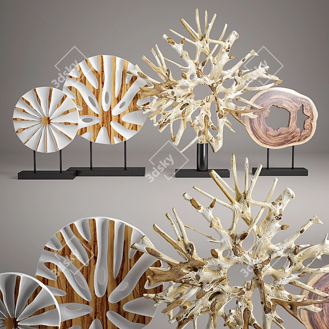 Rustic Wood Decor Set 3D model image 1