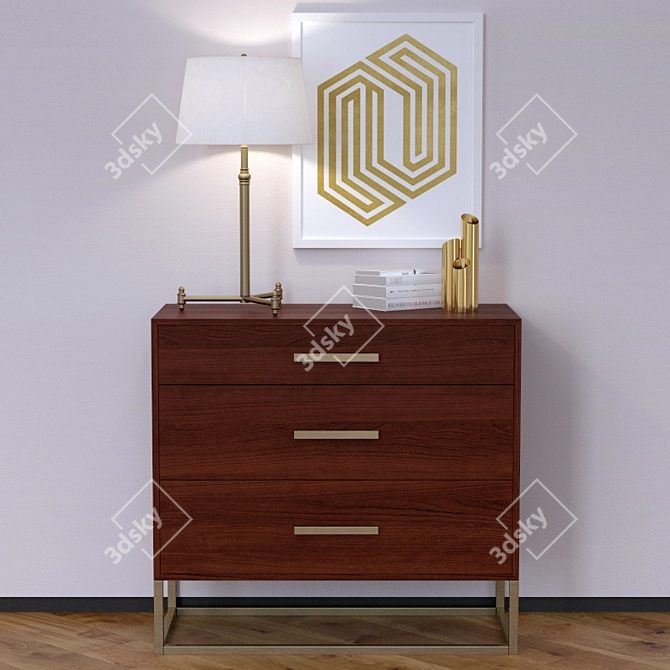 Decorative Set: Table Lamp, Dresser, Print & Vases 3D model image 1