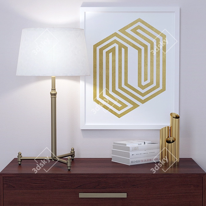 Decorative Set: Table Lamp, Dresser, Print & Vases 3D model image 2