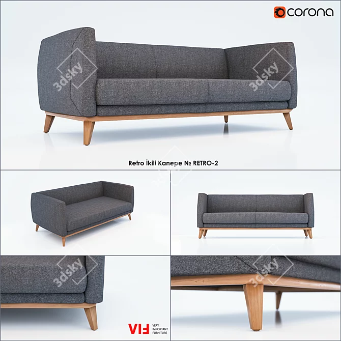 Retro Chic Double Sofa 3D model image 1