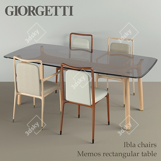 Giorgetti Ibla Chairs & Memos Rectangular Table Set 3D model image 1