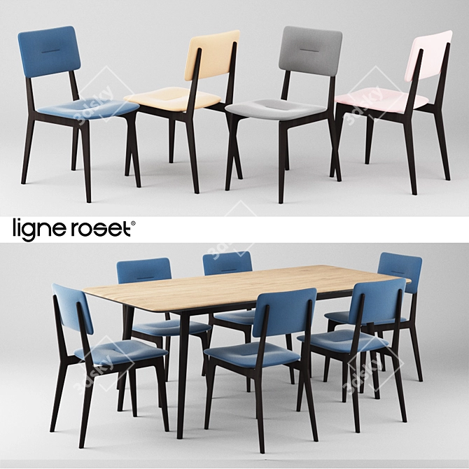 Designer Ligne Roset Table & Chair Set 3D model image 1