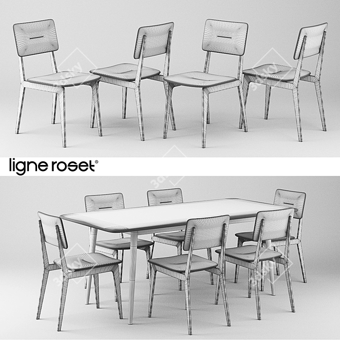 Designer Ligne Roset Table & Chair Set 3D model image 2