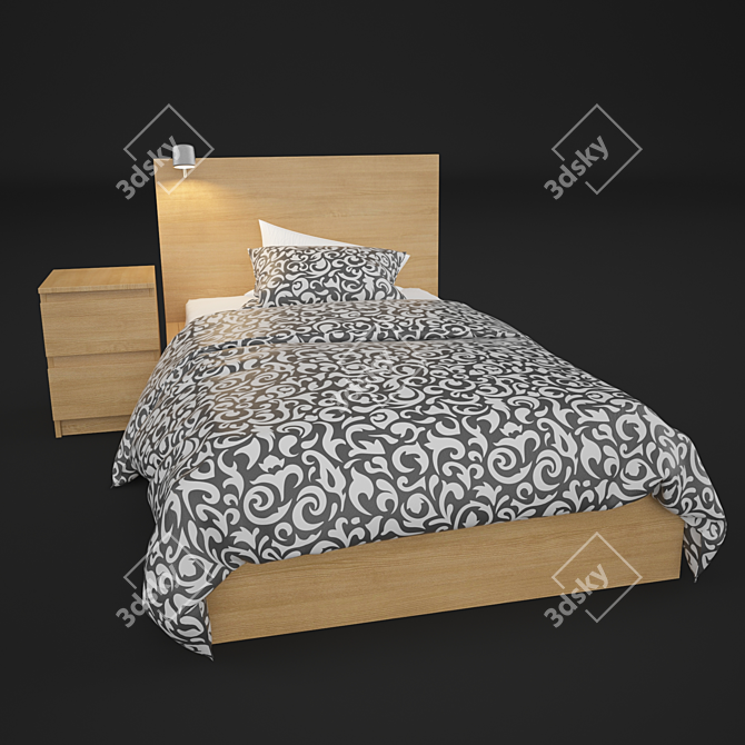IKEA Malm Bed Set 3D model image 2